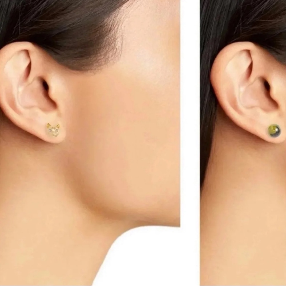 $58 Kate Spade House Cat & Peridot Ball Stud Earrings in gold & green - Picture 2 of 6